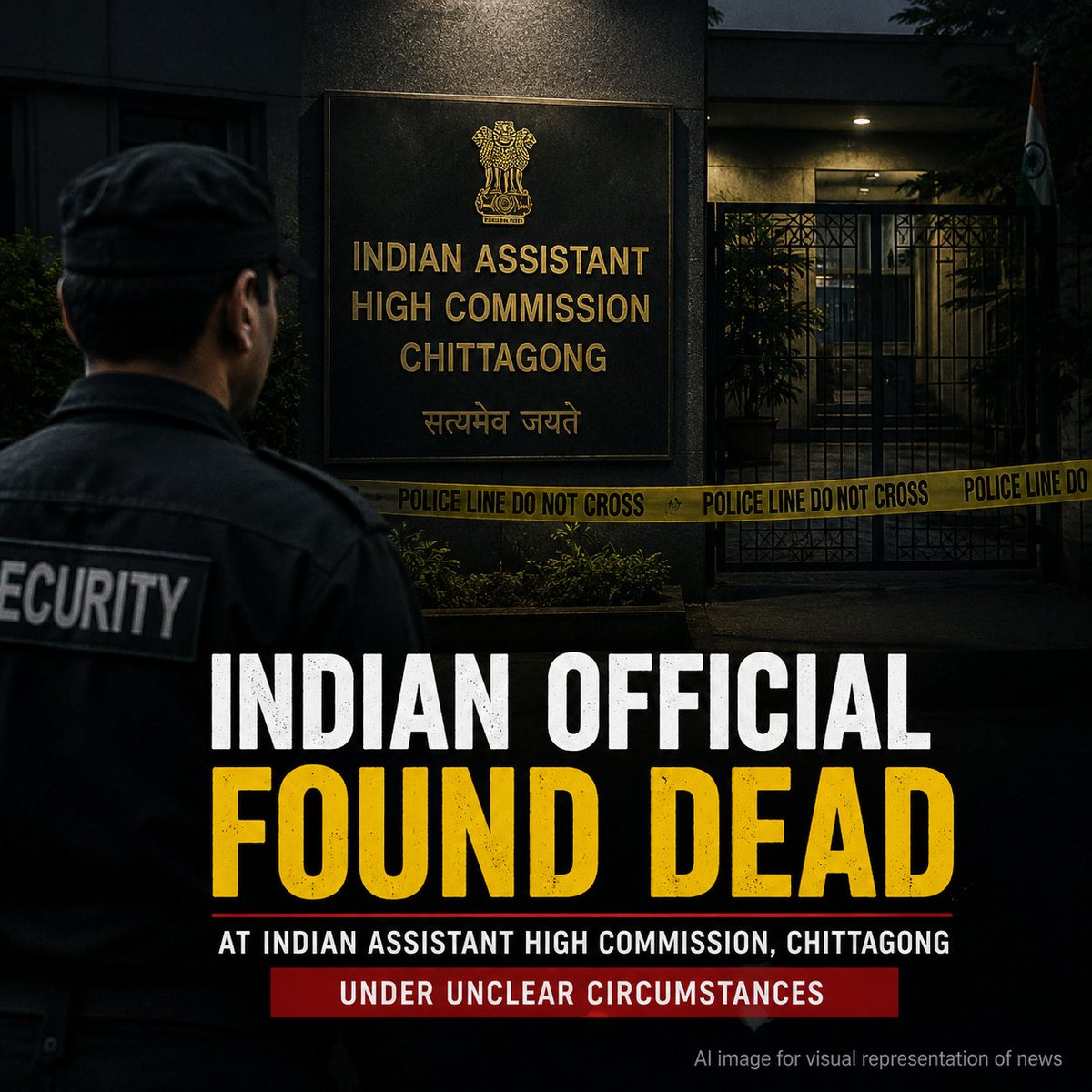 IndianDefenceT's tweet photo. Indian security personnel attached to the Indian Assistant High Commission in Chittagong, Bangladesh, was found dead under unclear circumstances.

#India #Bangladesh #Chittagong #DiplomaticSecurity #BreakingNews https://t.co/d5VoWT1pWX