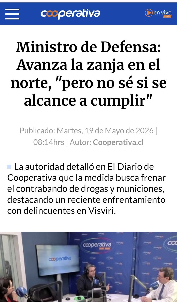 camicastillo90's tweet photo. Ministro de defensa señala que no sabe si van a cumplir con la construcción de la zanja, además dice que lleva un avance de 45% mientras la semana pasada el subsecretario @MaximoPavezC señaló que el avance era del 20%. Los datos importan, el plan importa, los compromisos importan https://t.co/XiXlcEdblv