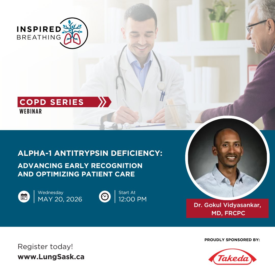 LungSask's tweet photo. Tomorrow's Inspired Breathing Webinar 
Alpha-1 Antitrypsin Deficiency: Advancing Early Recognition and Optimizing Patient Care 

🗓️Wed., May 20 at 12 pm (CST/SK)
👉https://t.co/vjEmWPY8Qp

@TakedaPharma https://t.co/kVos4fjy1C