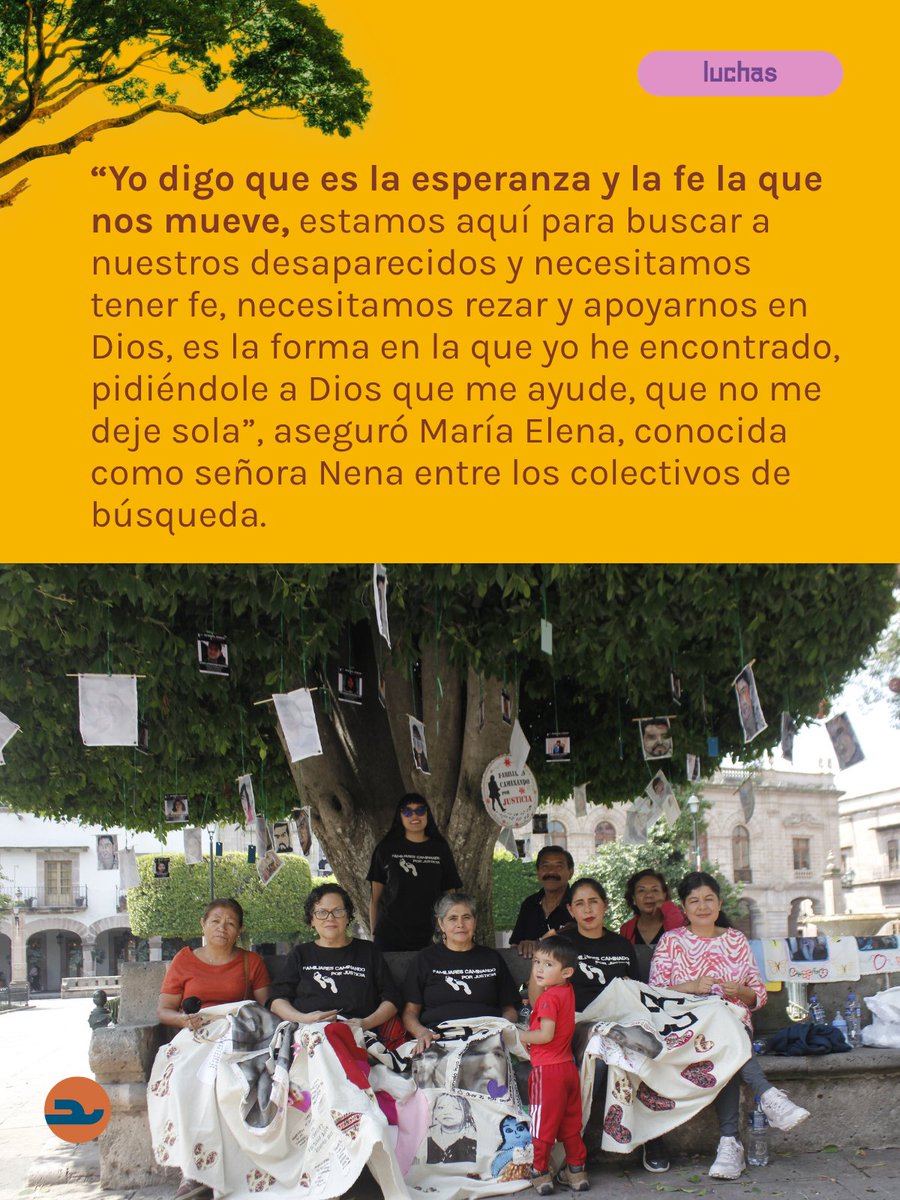 LaCeiba_Lat's tweet photo. 🌱 La definición de una madre buscadora para María Elena Medina Vargas es alguien que no se cansa de buscar a sus hijos desaparecidos, alguien que mantiene la esperanza de encontrarlos y sigue adelante con una fe inquebrantable a pesar de lo imposible que parezca.

🗣️ “Yo digo que es la esperanza y la fe la que nos mueve, estamos aquí para buscar a nuestros desaparecidos y necesitamos tener fe, necesitamos rezar y apoyarnos en Dios, es la forma en la que yo he encontrado, pidiéndole a Dios que me ayude, que no me deje sola”, aseguró María Elena, conocida como señora Nena entre los colectivos de búsqueda.

✊ De esa forma es como sostiene la lucha por encontrar a su esposo Leonel Orozco Ortiz y a sus hijos Leonel y Moisés Orozco Medina, detenidos y desaparecidos en diversas zonas de Michoacán; además de exigir justicia por el asesinato de su hijo, José Iván, ocurrido mientras buscaba a sus familiares.

👉 Amplía tu información al respecto en: https://t.co/q2uERapX6k

#Desaparecidos #ADondeVanLosDesaparecidos #FamiliaresCaminandoPorJusticia #DetenidoDesaparecido #DesaparecidosMexico