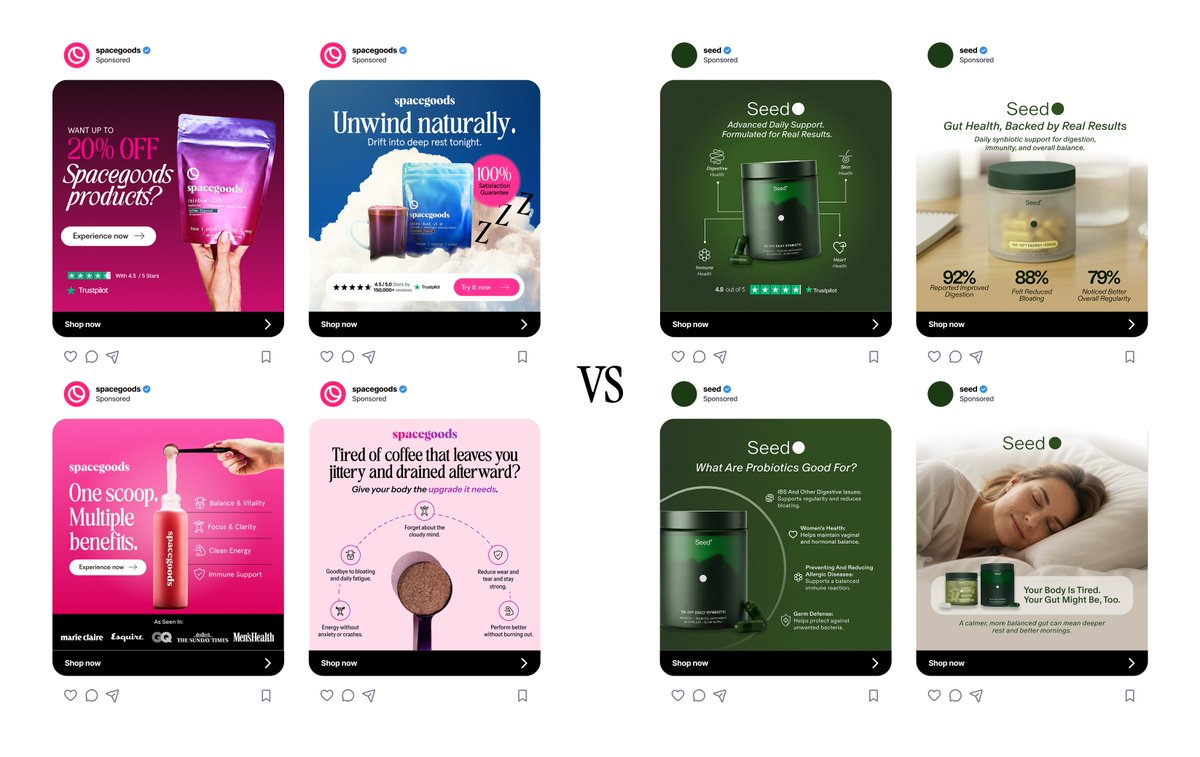 Javizecom's tweet photo. Who you got? Static ads i made for @spacegoods_co vs @seedhealth https://t.co/wTJD6YAiKr