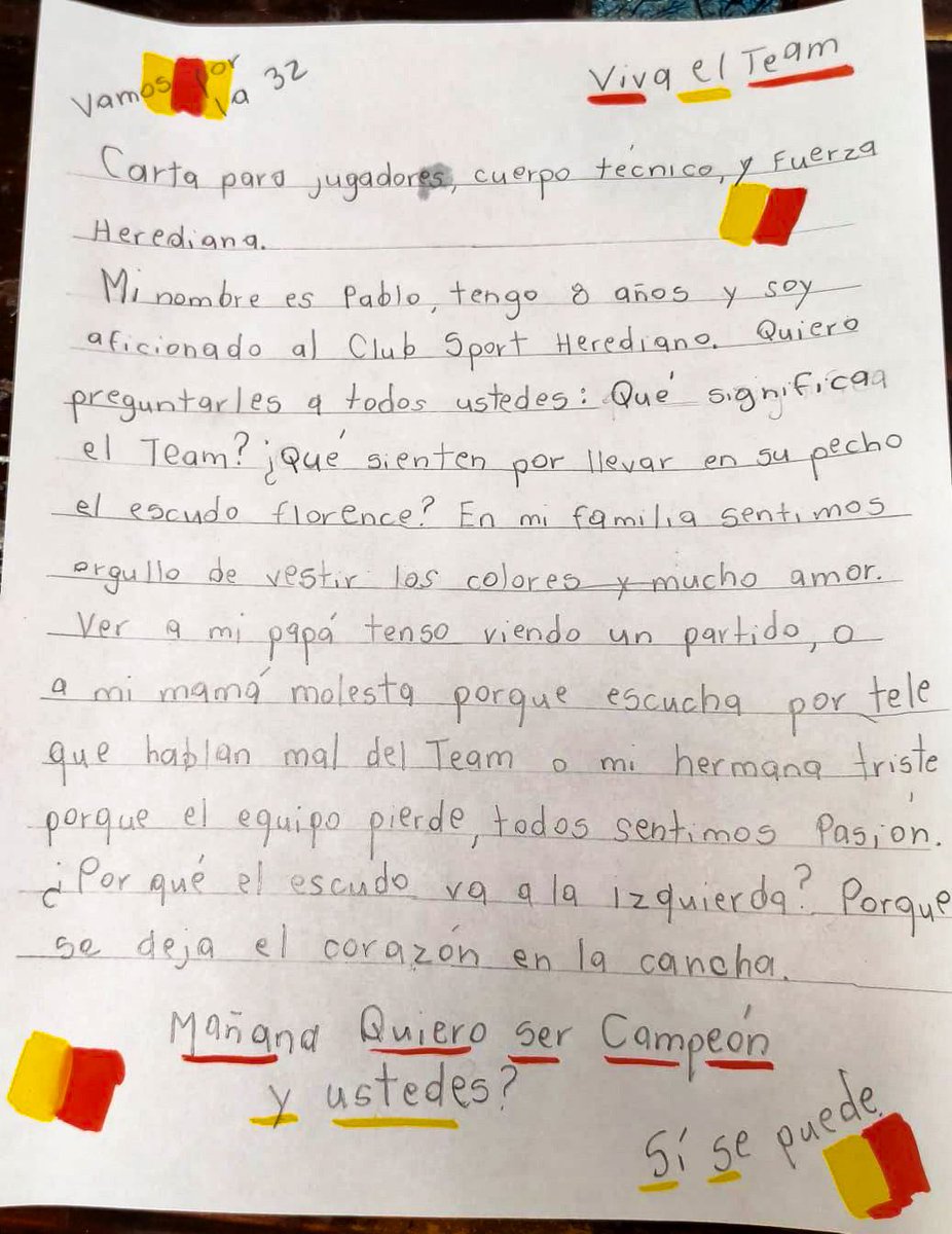 csherediano1921's tweet photo. Alguien que debe estar muy feliz es Pablito 🥹❤️💛

Pablo, un aficionado del Team de apenas 8 años, escribió una carta previo a la Final de Vuelta. Dicha carta fue compartida con todos los miembros del club, incluidos los jugadores 👏🏻🫀 https://t.co/NpV5A7P1DN