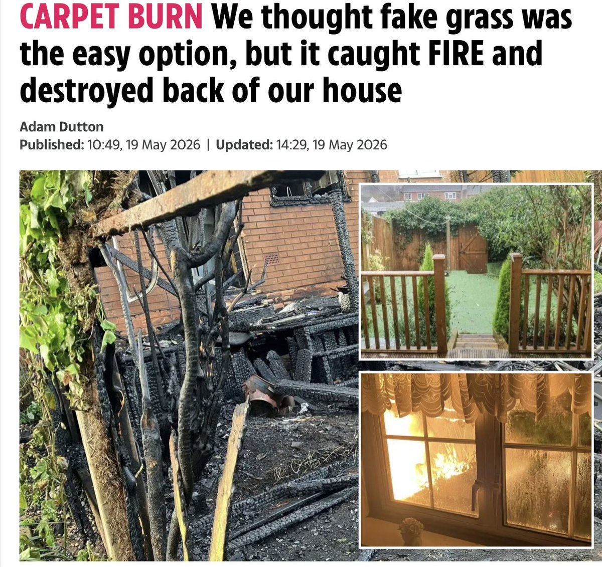 BanPlasticTurf's tweet photo. Yes, artificial turf is flammable.

“Now a couple have spoken of their horror after part of their home was destroyed in a devastating blaze – sparked by their artificial turf catching fire.”

#PlasticTurfFire

https://t.co/shniJqCMXH https://t.co/ZU1GQwufKS