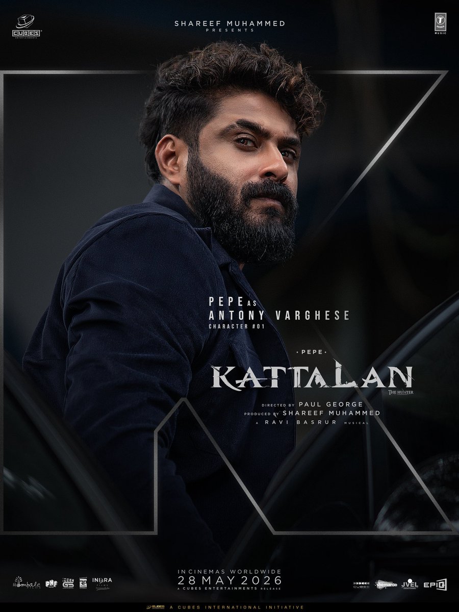 CubesEntrtnmnts's tweet photo. Kattalan Character Reveal #1 - Pepe as Antony Varghese

KATTALAN Worldwide Release on May 28🔥 

Get ready for the HUNT🪓

Worldwide Release on May 28,2026 ⏳

#pepe #antonyvarghese #kattalan #cubesentertainments #shareefmuhammed https://t.co/swbqYyhMfd