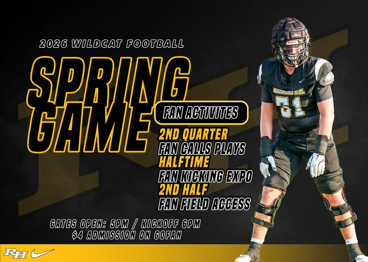 RHHSFootball's tweet photo. 🏈 BLACK vs WHITE SCRIMMAGE 🏈

Come out and support the Wildcats as the Black takes on White in our spring scrimmage!

📍 Wildcat Stadium
🕕 Kickoff: 6:00 PM
🎟️ Tickets: https://t.co/5RxWIxvxVz

#BTH #ATD https://t.co/IPt7NYGK2w