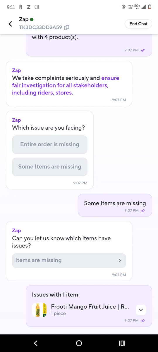 MimicryNits's tweet photo. I have ordered 5 items from zepto they haven't delivered one frooti 2 L and they are not responding also @ZeptoNow @zeptocares https://t.co/BrcHesDHC8