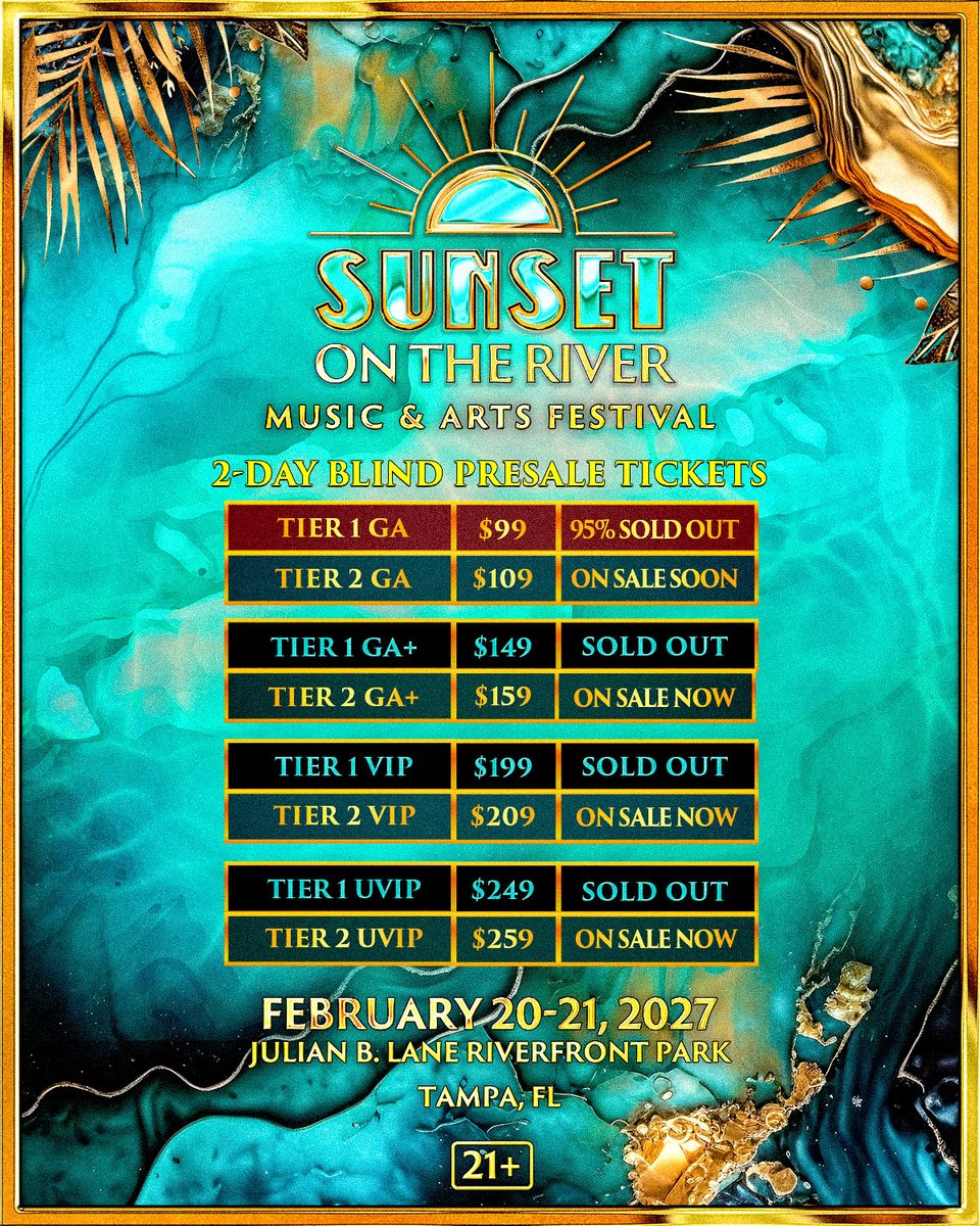 sunsetotr's tweet photo. Limited $99 Blind Presale 2-Day GA tickets are 95% SOLD OUT! ✨

Lock in the lowest price with deposits starting at just $5 now → https://t.co/H89IPlmH3c 🌅 https://t.co/8lba5oYWtj