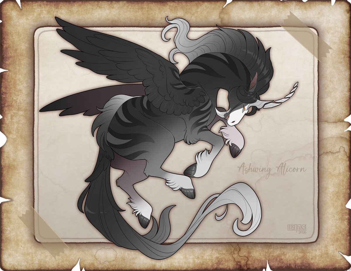 MythkaGO's tweet photo. Fantastical Field Guide Entry 062:  
Ashwing Alicorn 
(Brimstone Expanse) 
Field Observation for Nuwame https://t.co/MxTAK95VMm