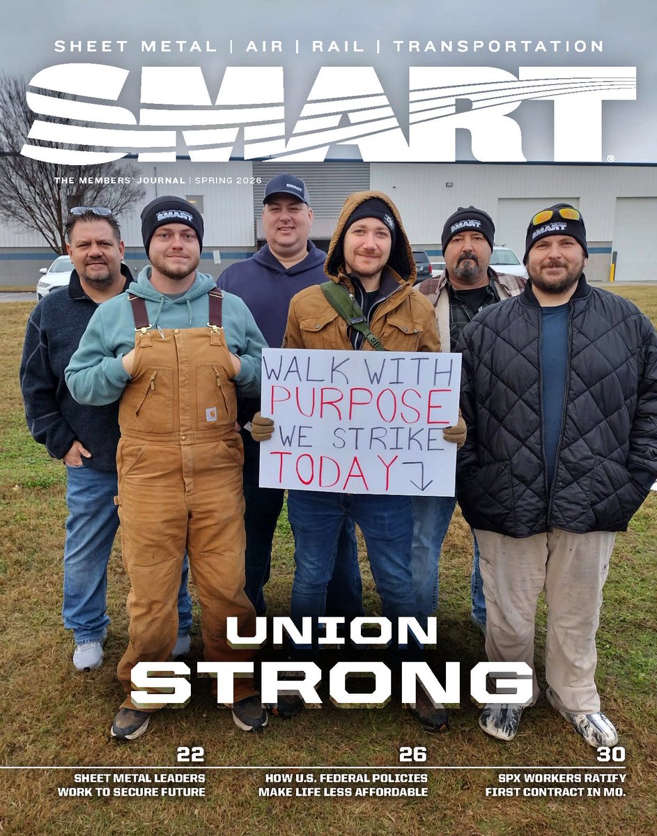 smartunionworks's tweet photo. Now online: Read the Spring 2026 SMART Members' Journal, featuring worker wins in Chicago, Missouri, Saskatchewan and beyond, messages from SMART leadership, analysis of the impact governmental policy has on SMART members' finances, and more: https://t.co/rdNc7MVNy9 https://t.co/4v4P2Fk9eo