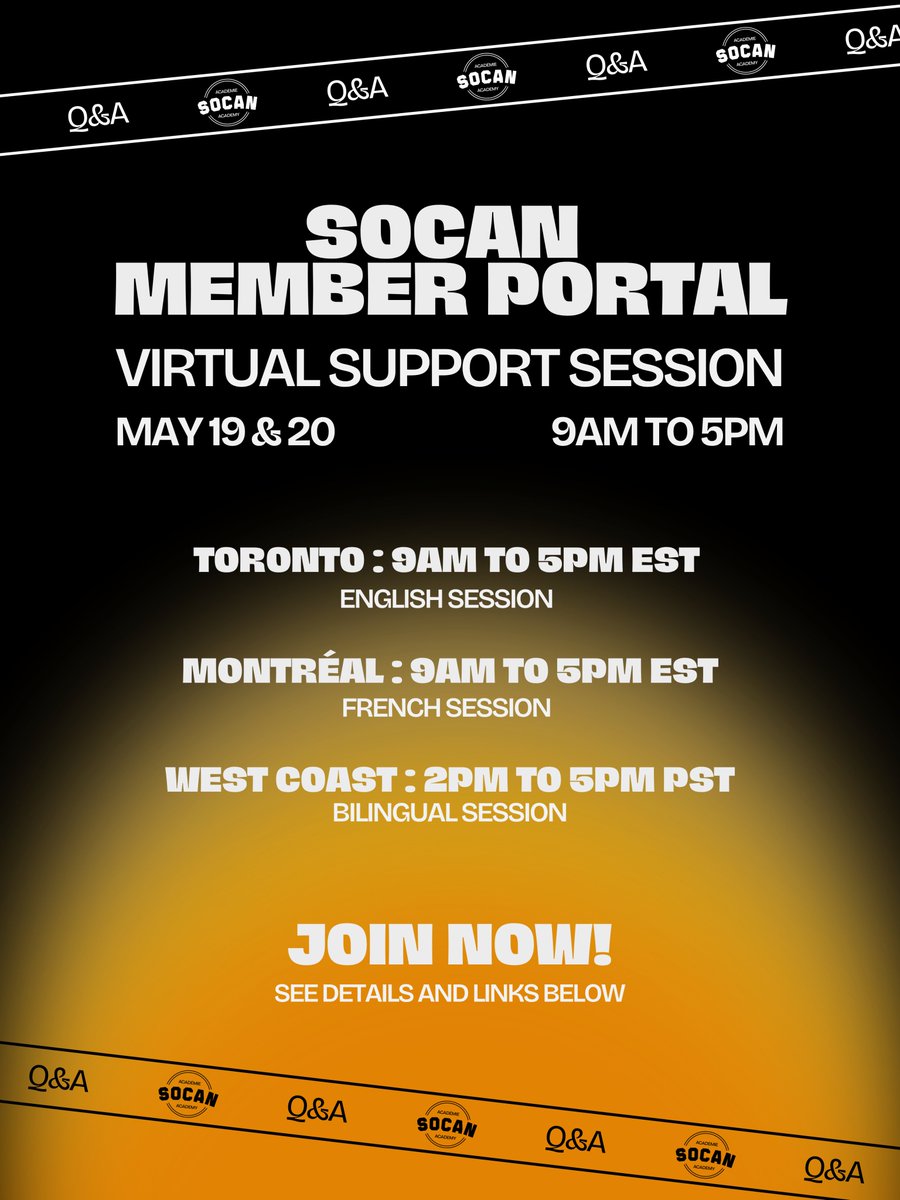 SOCANmusic's tweet photo. Do you have questions about your first distribution in the new member portal? ⬇️
|
🔗 Toronto link : https://t.co/zkzrNNliZw
🔗 West Coast link : https://t.co/Ooup8U8dgp https://t.co/kHPRrDVuYA