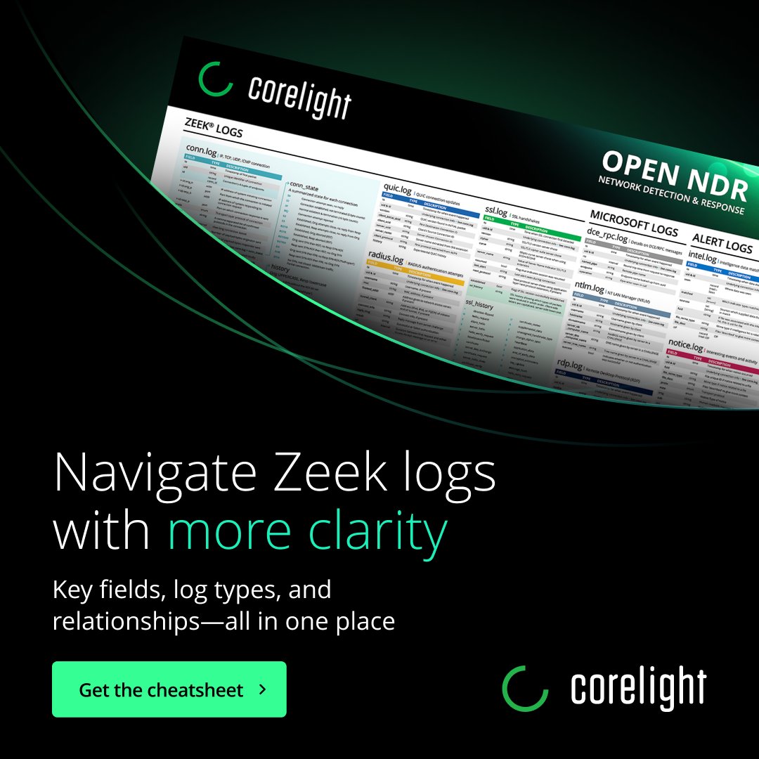 corelight_inc's tweet photo. Investigations rarely stay in one dataset.

You pivot between logs, alerts, and network activity, trying to connect the story.

Having a clear reference for how those pieces fit together can make that process a lot faster.

📌 Download the cheatsheet: https://t.co/H3hj8xB7O1

#NetworkSecurity #SOC #NDR