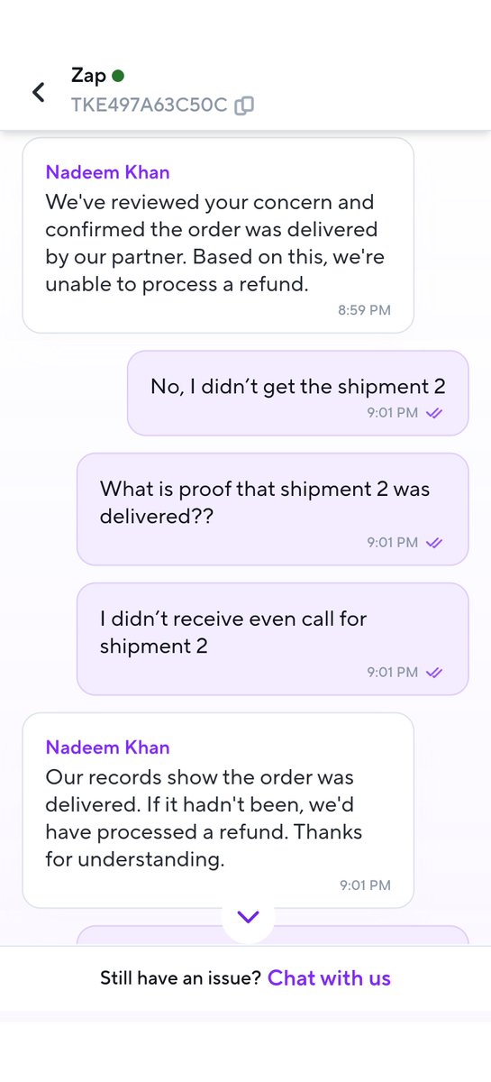 Vikramblessed1's tweet photo. @ZeptoNow If delivery guy had not even made call how can your customer care be sure of delivery done by  confirming from dishonest delivery guy. Why don't you apply otp based system for delivery that without otp no order will be considered delivered. Order id PNNHJAGRN19996 https://t.co/odJmyF3EOJ