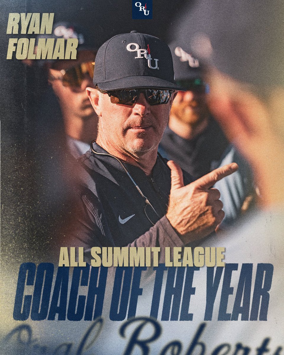 ORUBaseball's tweet photo. 𝐄𝐈𝐆𝐇𝐓 𝐓𝐈𝐌𝐄 𝐒𝐔𝐌𝐌𝐈𝐓 𝐋𝐄𝐀𝐆𝐔𝐄 𝐂𝐎𝐀𝐂𝐇 𝐎𝐅 𝐓𝐇𝐄 𝐘𝐄𝐀𝐑

Head coach Ryan Folmar has been named @TheSummitLeague Baseball Coach of the Year!

#ORUBASE | #GoldenStandard https://t.co/zmg66KJzz8