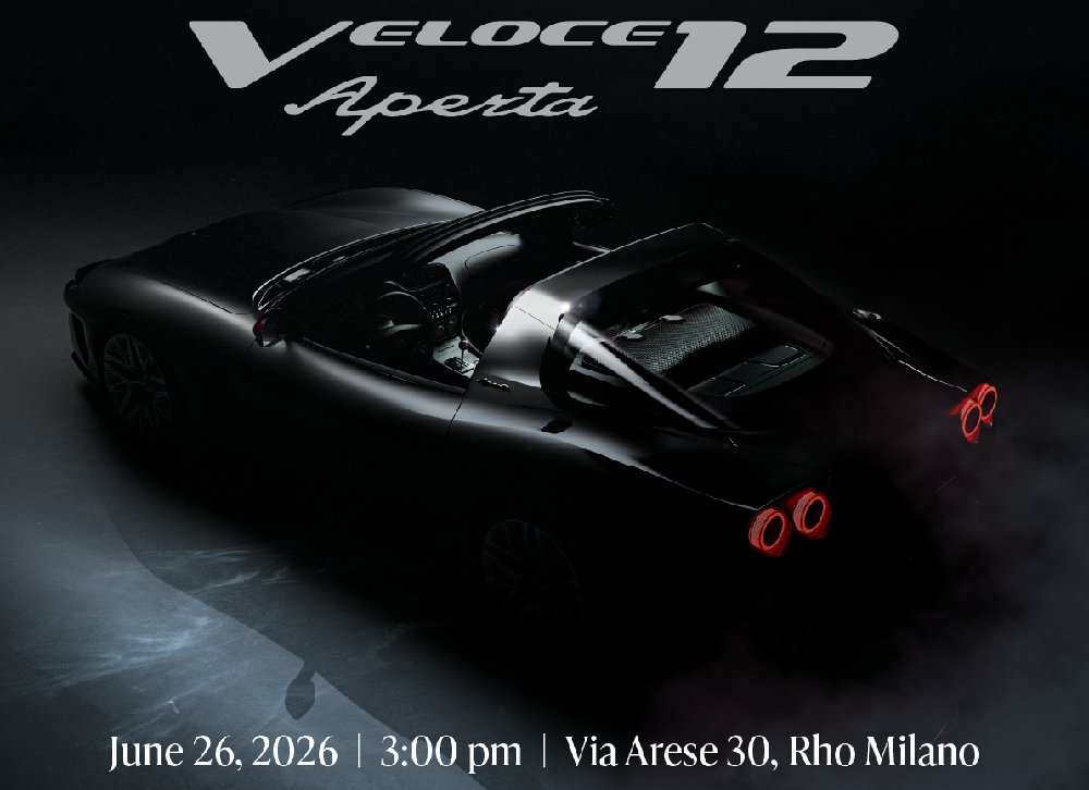 UltimativCars's tweet photo. #Touring|s limited model #Veloce12 (total: 30 units) began 2024 as #coupé [2+3], before the #roadster #Barchetta [4] started this February.

This morning, the 3rd version was announced:
the #Aperta [1]-called #targa, probably n°04/30.

Premiere on June 26th, 2026 at Tourings HQ. https://t.co/2hykCp140t