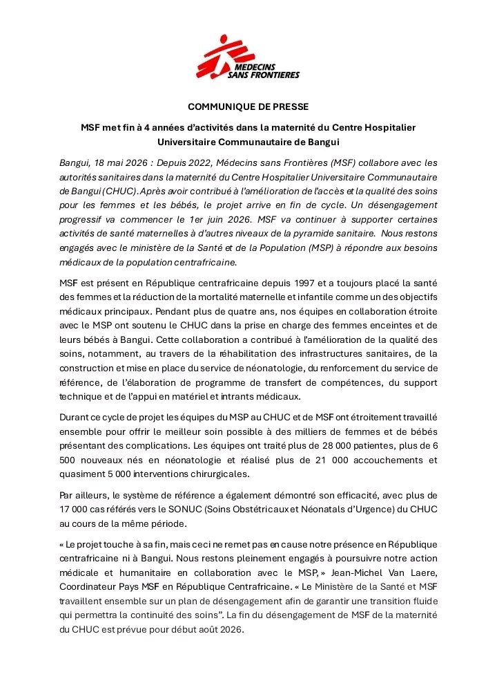 odilon236's tweet photo. #Centrafrique Médecin Sans annonce son départ progressif de l'hôpital communautaire de Bangui 👇 https://t.co/xVZPOlkC35