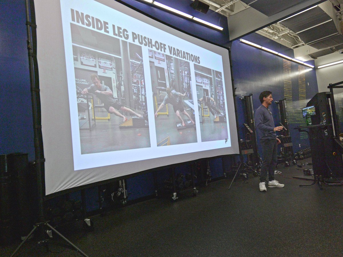 1080motion's tweet photo. The 4 presentations from Saturday

-Todd Tuetken of the New York Mets on vertical integration for speed development across an entire organization
-Jan Seiler on what eccentric training actually does and creative applications
-Ben Prentiss on developing the "inside leg"
-Zach Mathers on Alabama Football Sport Science