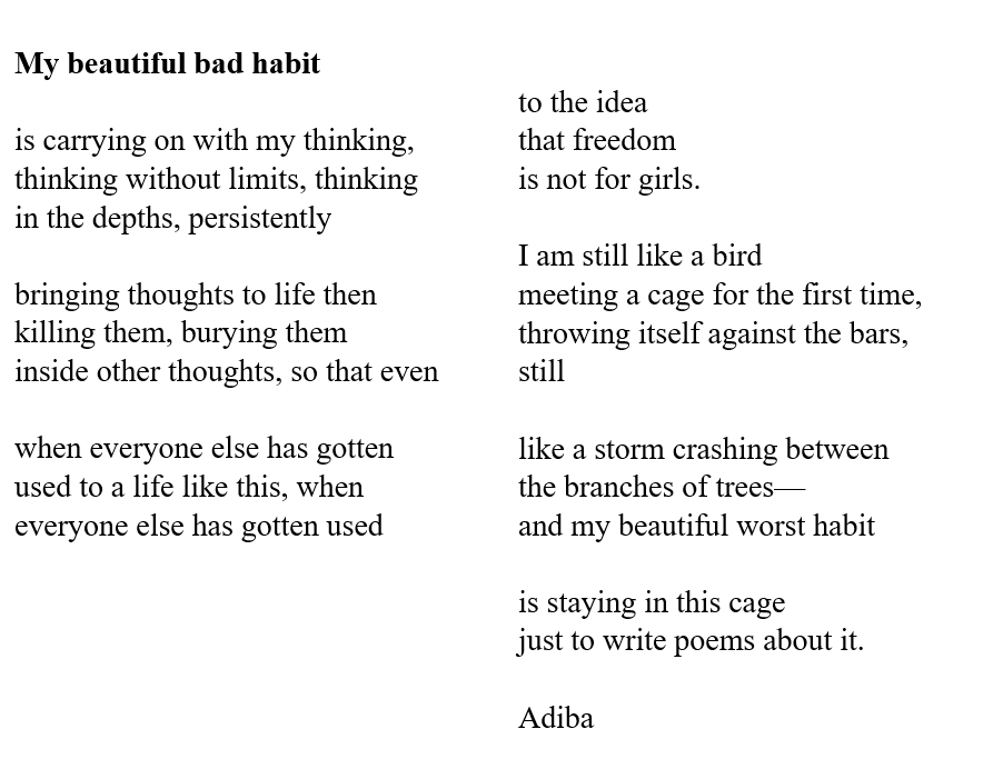 KateClanchy1's tweet photo. AI can't make fresh metaphors. It can't make new connections, or show us some else's inner experience. Poems always win. Adiba lives in Afghanistan. https://t.co/o0p6pyY1IT