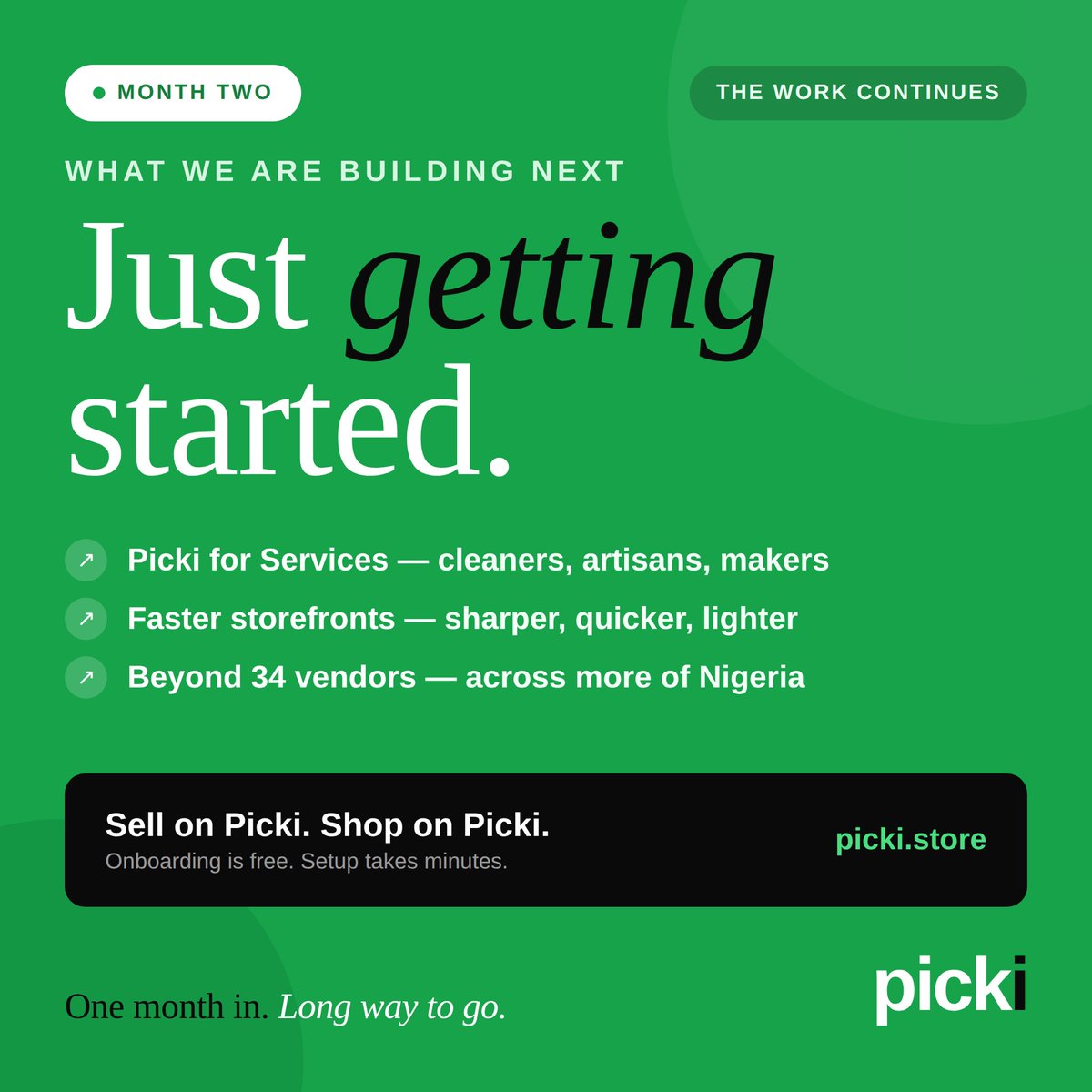 yourpickistore's tweet photo. One month in.

30 days ago Picki went live. No big launch, just real Nigerian businesses and real orders. Here is the honest scorecard.

Swipe through👉🏽
Built for Nigerian businesses. Shop or sell https://t.co/67ojt2O2m8

Frank Desmond Elliot Mikel Obi Portugal https://t.co/H6dRXzNzxD