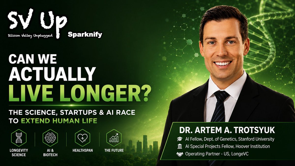 sparknify's tweet photo. What if aging is no longer something we simply accept — but something we learn to engineer?

In the latest SV Up episode, Artem Trotsyuk brings three rare perspectives: researcher, investor, and builder.

Read the new Sparknify article and watch on the Sparknify website. https://t.co/zXfOOLoVk9