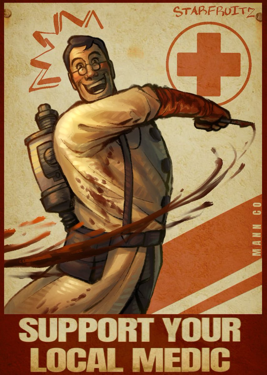 SStarFruitz's tweet photo. Medic 1960s poster vibe #tf2 #teamfortress2 https://t.co/Qm4mtNBGhS