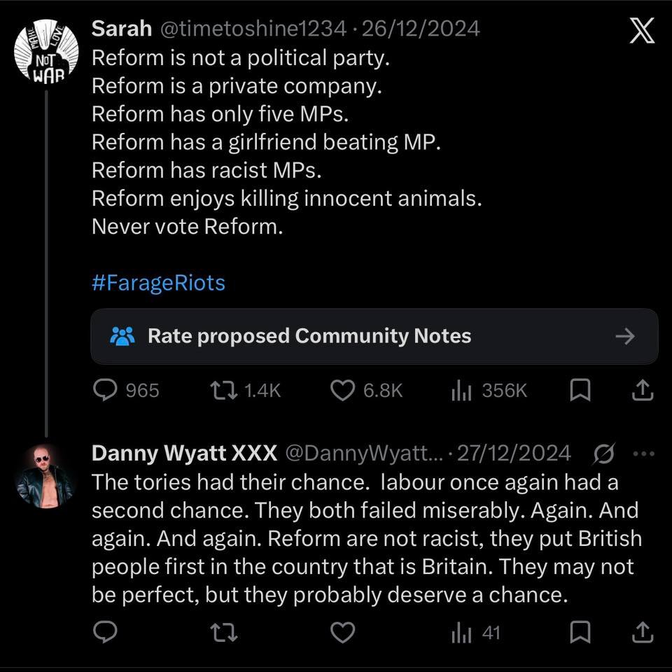 PowerBoar's tweet photo. Looks like the reform voting/councillor elected couple have reactivated their accounts acting like nothing happened lmao.

Just in case you weren't aware, "Danny Wyatt" openly spoke about reform not being racist and "Lachlan Taylor" was recently elected as a reform councillor. https://t.co/QSwUNVOxpq
