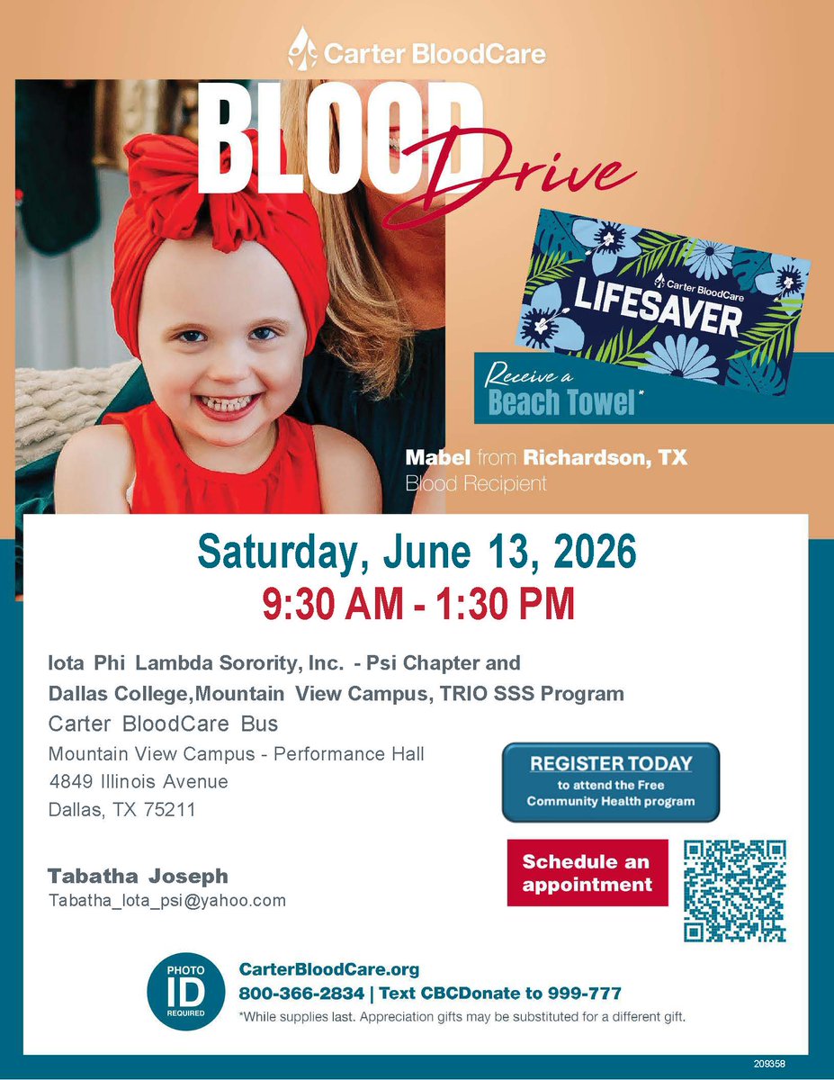 psi1936's tweet photo. Are you ready to make a difference in the lives of others. Plan to donate blood at  Dallas College, Mountain View Campus,  4849 W. Illinois, Dallas, TX .  Saturday, June 13th, 9:30 am - 1:30 pm.  Join us for a great day of Community Health information and screenings. https://t.co/DYydaoxSwx