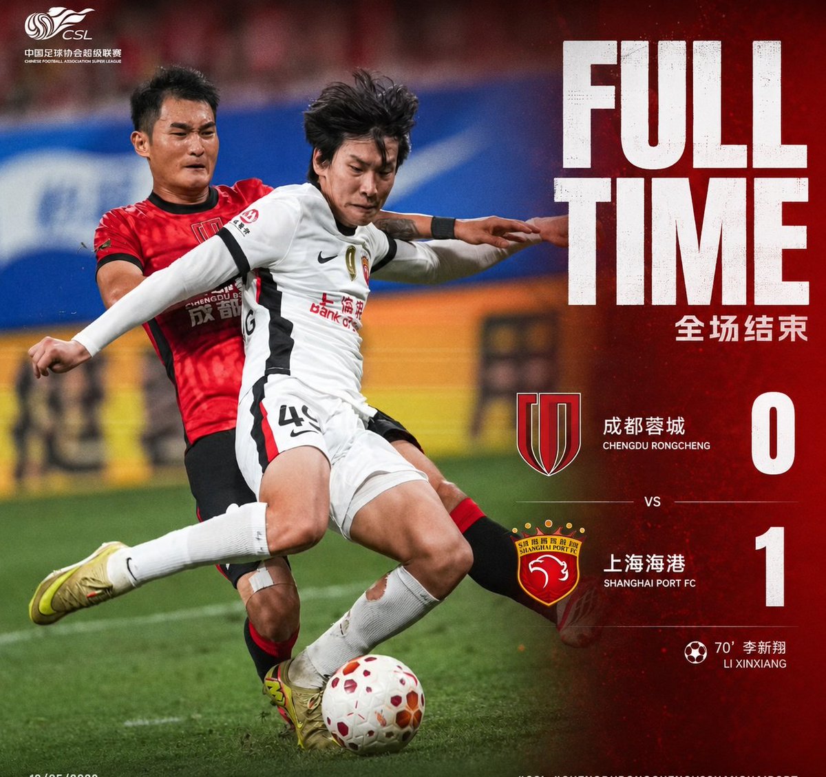 SHPFCBR's tweet photo. FIM DE JOGO CHENGDU RONGCHENG 0 X 1 SHANGHAI PORT 

A EQUIPE VENCE NO  JOGO DE HOJE COM GOL MARCADO POR LI XINXIANG 

#SHPFC #SHANGHAIPORT #SHANGHAIPORTFC #CSL2026 #CHINESESUPERLEAGUE https://t.co/LQ5HKiwvRC