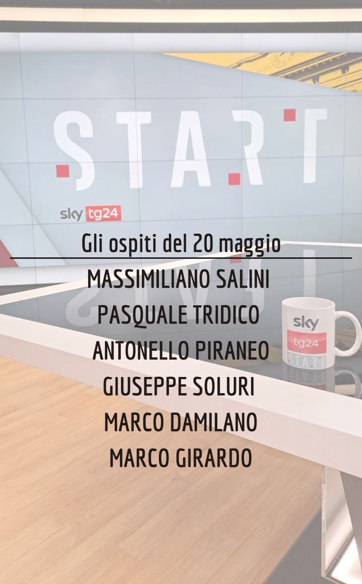 giopank's tweet photo. Domani a #Start saremo con @MaxSalini, @PTridico, @antopiraneo, Giuseppe Soluri, @MarcoDamilan e Marco Girardo @Avvenire_Nei.
Come sempre dalle 9:30 su @SkyTG24. Vi aspetto! https://t.co/jXosYOXNLk
