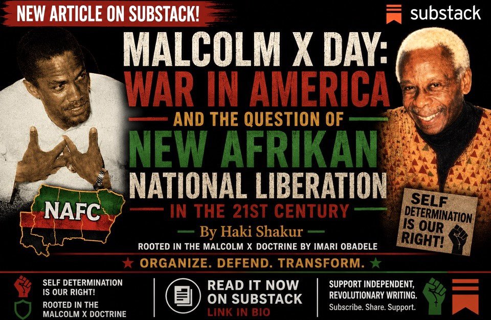 Haki_Shakur's tweet photo. #MalcolmXDay War in America and The Question of New Afrikan National Liberation In The 21st Century. @Haki_Shakur
https://t.co/LjDaD9vj0t
#malcolmx #imariobadele #substack #writers #nationalliberation #rebuild #standupstruggleforward #share #newafrikan #straightahead https://t.co/Vfn451BdUQ