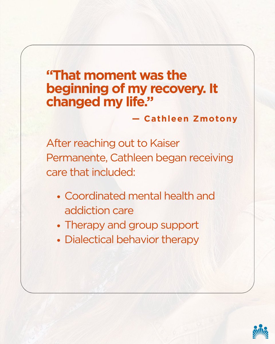 aboutKP's tweet photo. After trauma, substance use disorder, and housing instability, Cathleen Zmotony felt lost. One decision connected her with the mental health and addiction care support she needed to heal. Today, she’s building a life grounded in stability and hope. https://t.co/V1t4sURDto https://t.co/uhY3mVPDSC