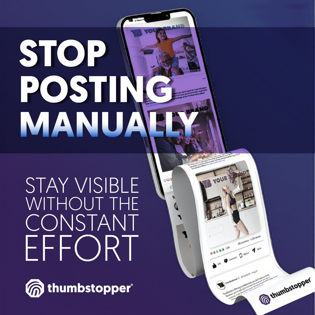 THMBSTPPR's tweet photo. Stop posting manually.

ThumbStopper helps brands, dealers, and retailers scale social visibility across channels — without the constant manual work.

Less effort.
More visibility.
More opportunity.

#MarketingAutomation #BrandVisibility #RetailMarketing https://t.co/CCHbiYh5CF