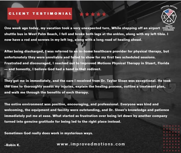 ImprovedMotions's tweet photo. Testimonial Thursday! Thank you for the kind words Robin! SO happy you found us! https://t.co/RogTrPF5KT