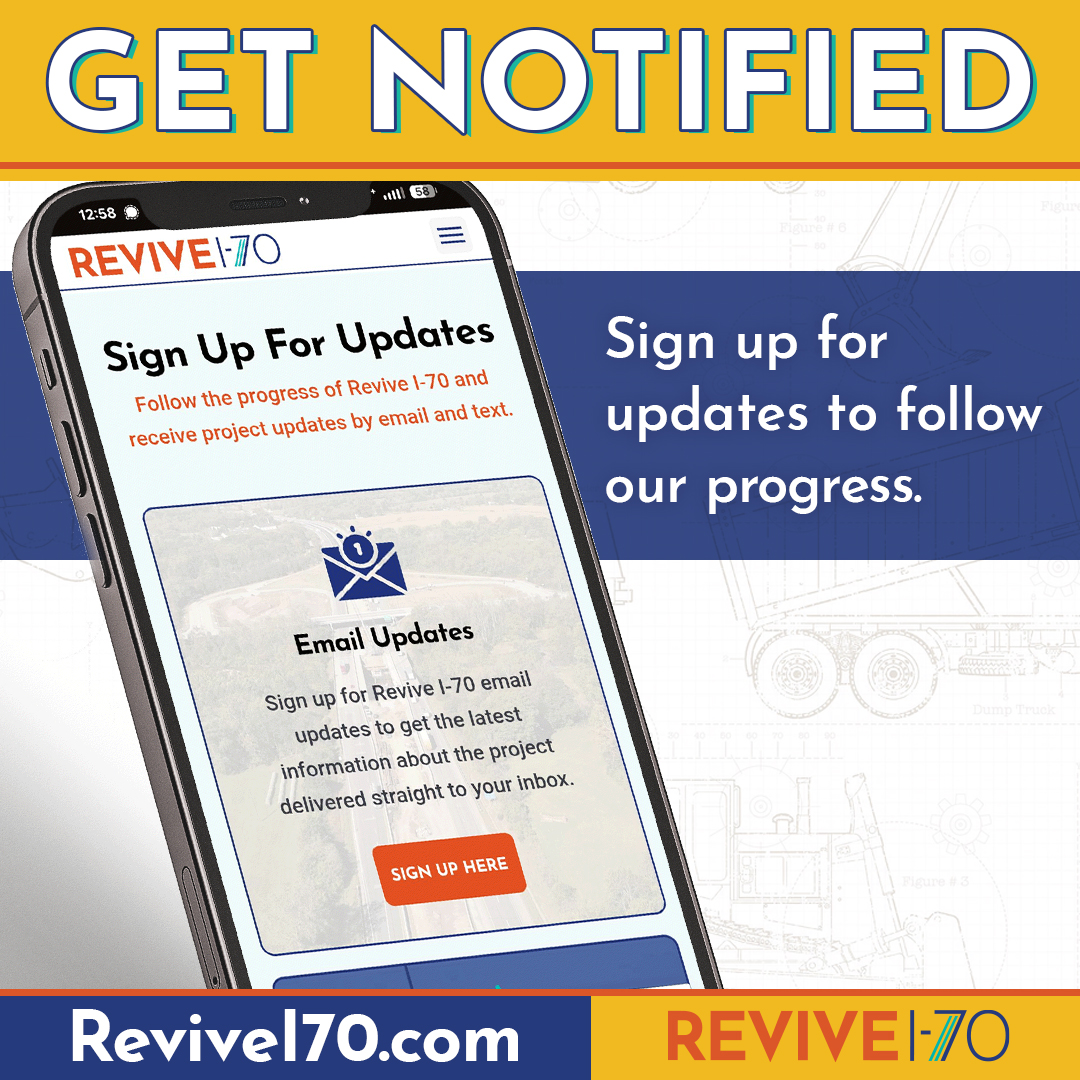 ReviveI70's tweet photo. Want the latest on Revive I‑70? Sign up for construction updates and traffic information at https://t.co/ZAoggCGJj8. https://t.co/Vzg69gjY9I
