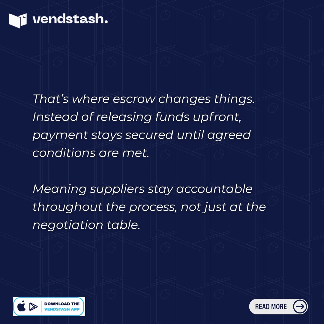 vendstash's tweet photo. Most businesses already have procurement processes in place. 

Payment protection is where things become risky.💰

In this post, we unpack how escrow can help procurement teams reduce supplier risk.

Use Vendstash ➡️ https://t.co/DWDP7TSy7T

#Vendstash #escrow #ecommerce #tech https://t.co/0qgizye32r