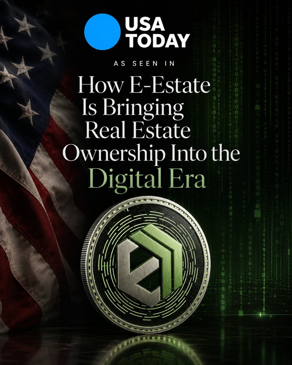 e_estate_co's tweet photo. E-Estate Group Inc. has been featured in USA TODAY.

The article highlights how E-Estate is helping bring real estate ownership into the digital era through tokenized, asset-backed opportunities.

Real estate is changing.
Access is becoming more digital.
E-Estate is building for that future.

Read the full article on USA TODAY.
https://t.co/3S2PD5BnFJ

E-Estate. Real Estate. Tokenized.