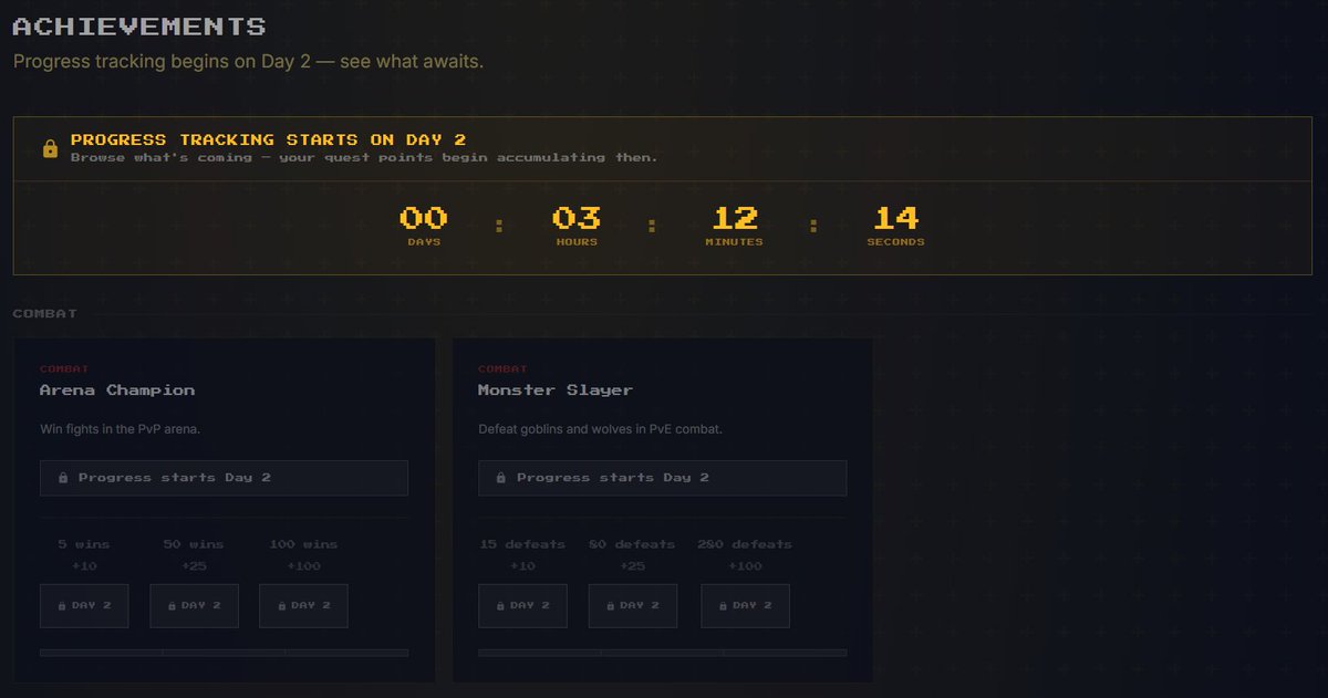QuestPeg's tweet photo. Added achievements for Day 2! 🎉

Now players can earn even more points by completing achievements.

Current leaderboard leaders:

1. 777 pts
2. 666 pts
3. 650 pts

What interesting numbers 👀

Also, don’t forget about the main event — an easy way to earn points that could lead to prizes!