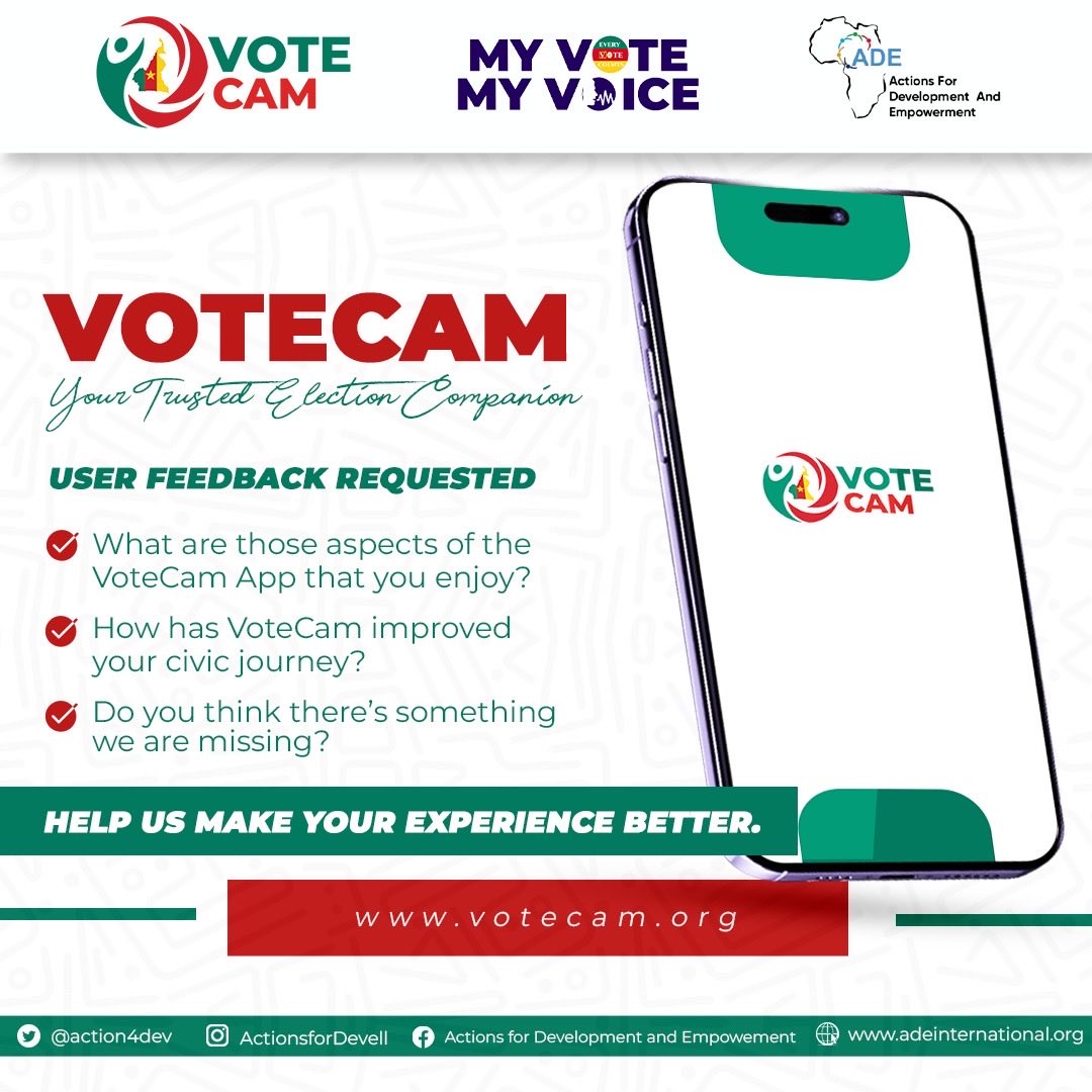 actions4dev's tweet photo. 📢 We Value Your Feedback!

Since launching #VoteCam in 2025, your support has helped advance #VoterEducation, voter registration, and #ElectoralReporting through #CivicTech. https://t.co/XjwyJC8CqR