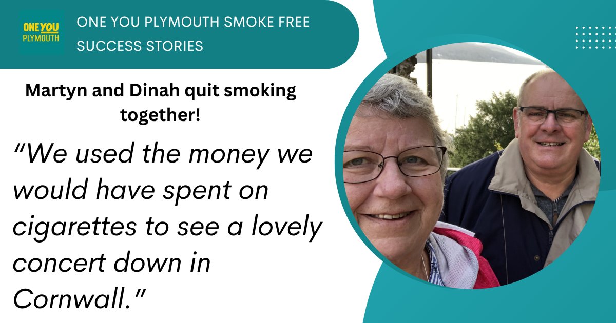 oneyouplymouth's tweet photo. Martyn &amp; Dinah quit smoking together.

Now retired, they needed to shift their mindset from saving to a sustainable spending plan. With their smoking habit costing over £100 a week they felt this was unsustainable. 

Read their success story: https://t.co/OL77E9Fmid

@livewellsw https://t.co/tp04ZqElVi