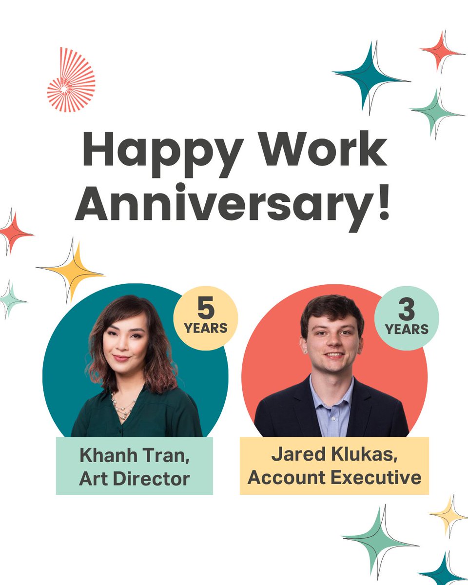 ArchStreetPR's tweet photo. Celebrating two people who bring thoughtfulness, creativity, and consistency to the work we do every day.

We’re lucky to have them both on the team. Happy work anniversary, Khanh and Jared! https://t.co/lky9QVdAMo