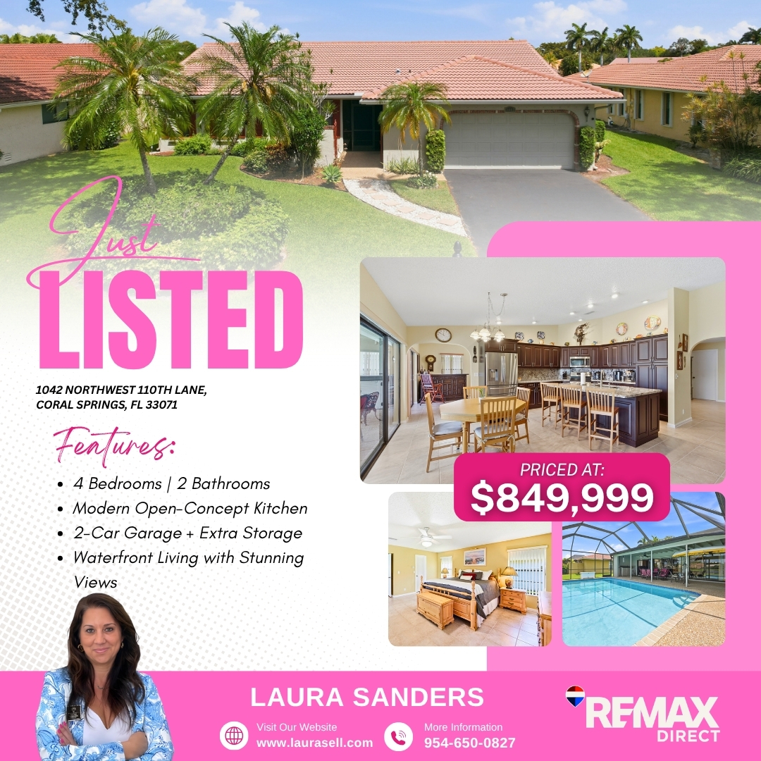 laurasellsflcom's tweet photo. π‘ JUST LISTED β WATERFRONT LIVING THAT FEELS LIKE FOREVER! β¨π
π Address: 1042 NW 110th Lane, Coral Springs, FL 33071
π² Price: $849,999
π Call Laura Sanders at 954-650-0827 today for your private showing!
#JustListed #CoralSprings #WaterfrontHome #CypressRun https://t.co/zfBlxzkHmP