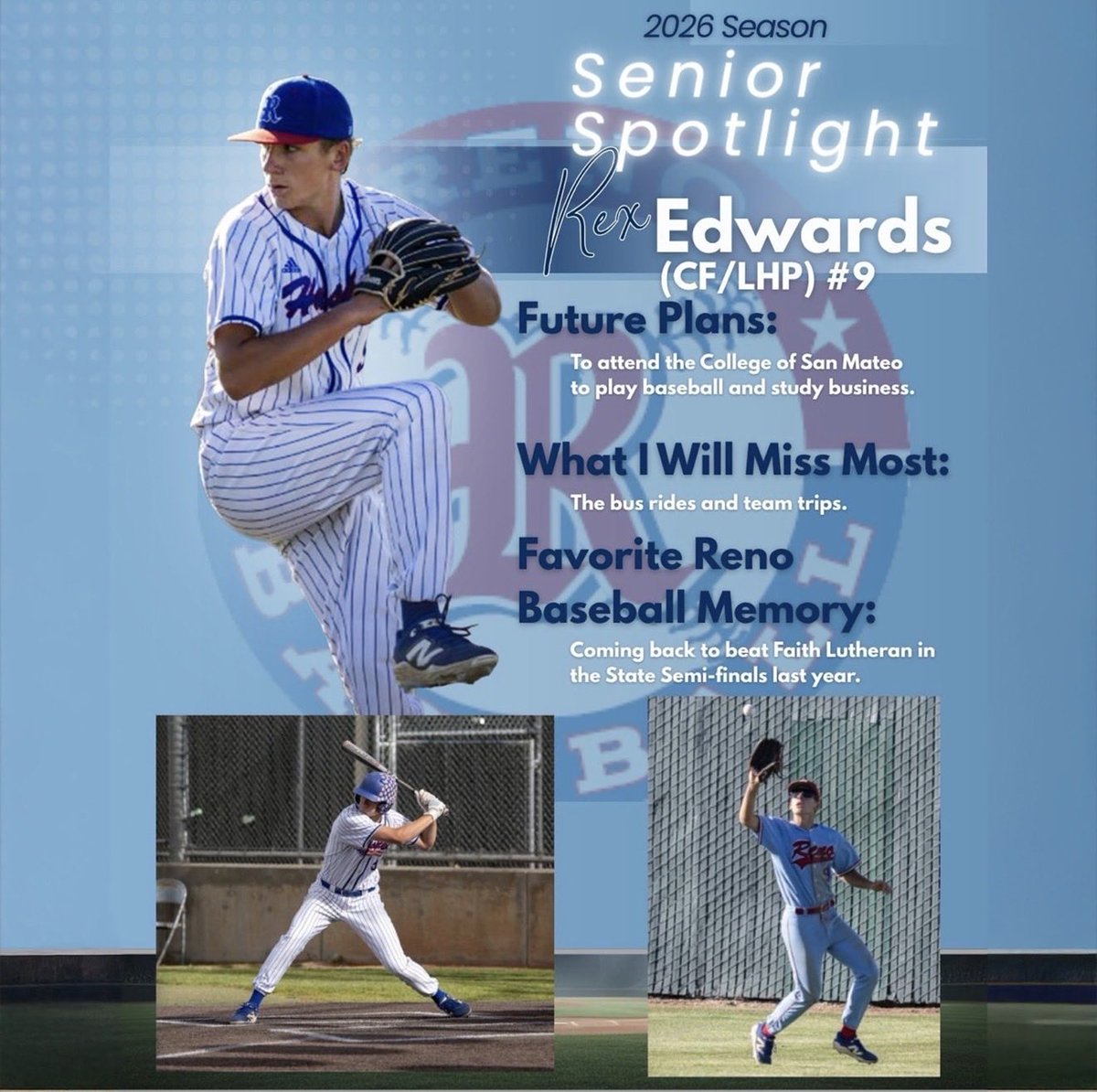 BaseballReno's tweet photo. ❤️💙 SENIOR SPOTLIGHT 💙❤️ Rex Edwards #9 https://t.co/FkyMwGsFNl