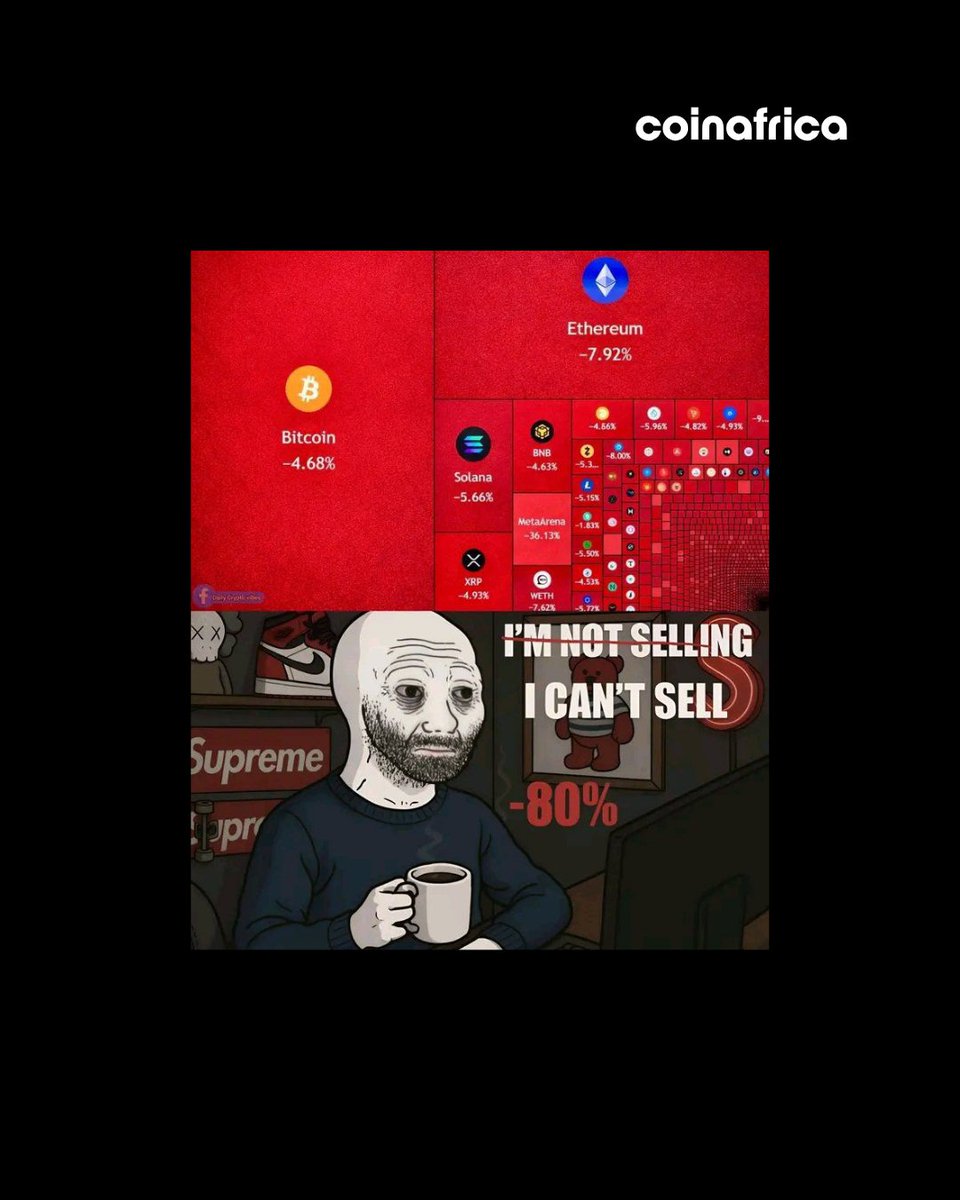 coinafricax's tweet photo. If you aren't laughing at the charts, you're probably crying. Here are the memes carrying us through the market madness this week. Which one hits a little too close to home? https://t.co/9hMafwITIk