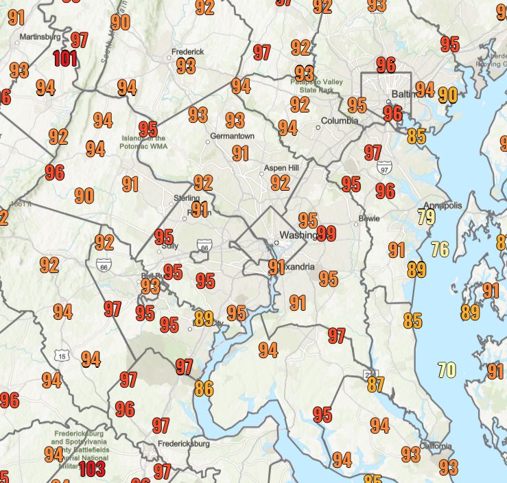 Like today, WashDC hit 93°F on May 19, 1877 – 149 years ago. Moreover, that was 26 years before the Wright brothers flew and 54 years before there was an urban heat island-biased  National Airport. Just sayin'.