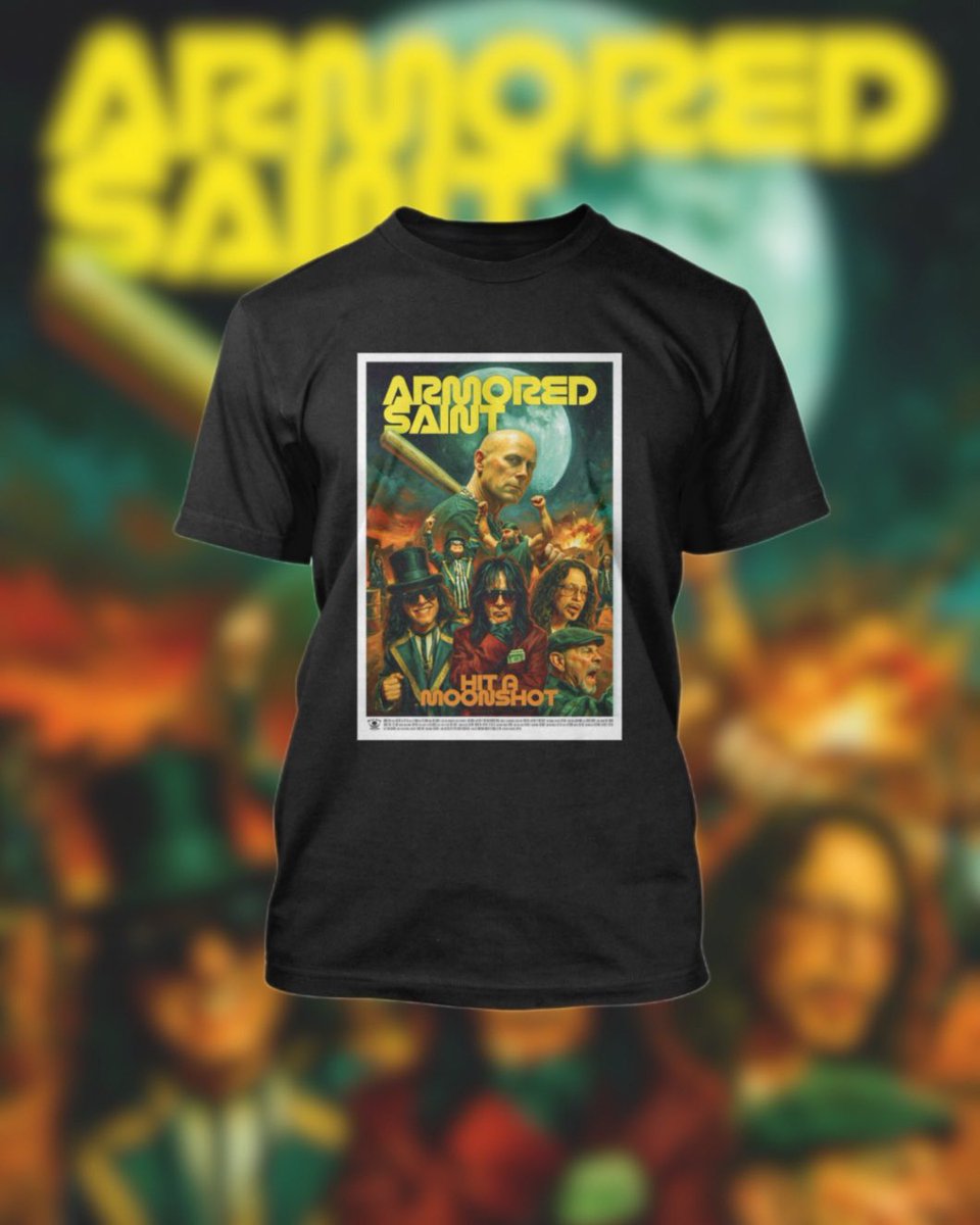 thearmoredsaint's tweet photo. We loved this poster for “Hit a Moonshot” so much that we decided to make a tee shirt out of it! Pre-orders available NOW at https://t.co/DXMGubT5JY 🔗 Hit it!

@MetalBlade https://t.co/p52PVIj5ho