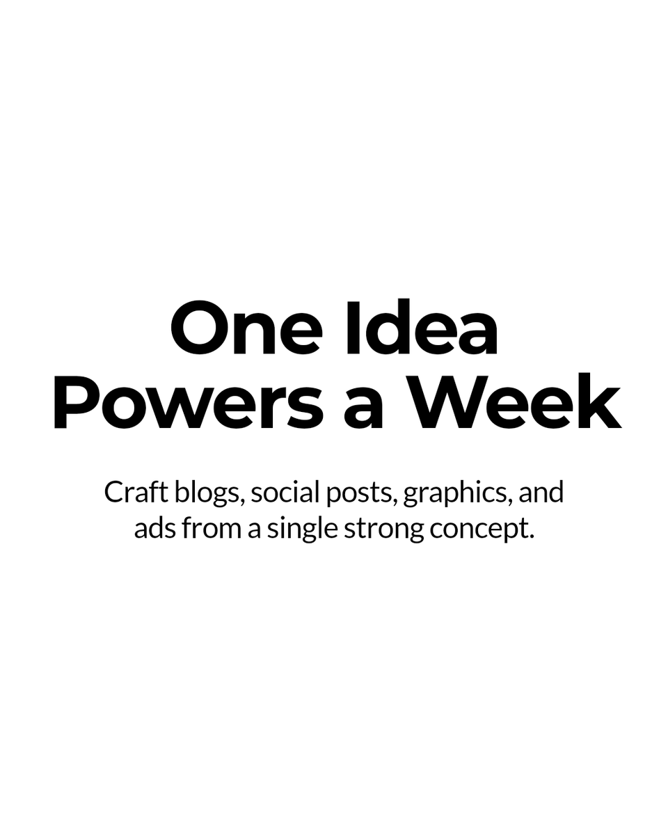VB_Social_Media's tweet photo. One strong idea is all you need to fuel a full week of marketing. Break it down: create a blog post, spin that into social snippets, design eye-catching graphics, and craft targeted ads. Amplify your impact with less effort. Need help? Let's build your week together. https://t.co/r61HNQPvEA