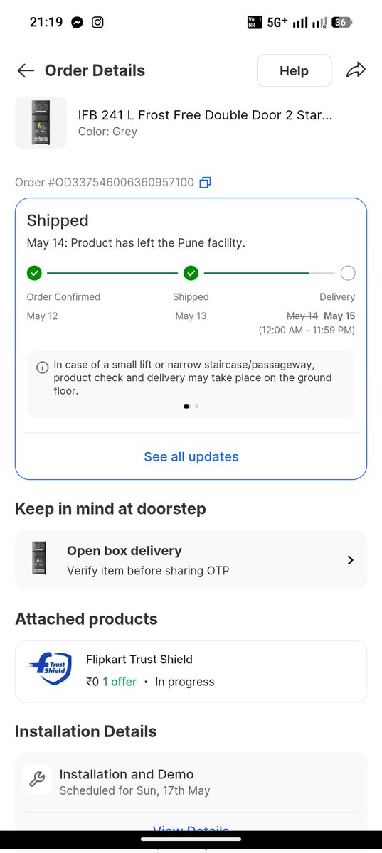 RohanAce7's tweet photo. @flipkartsupport @Flipkart ordered this fridge from Flipkart on the 12th and paid full amount. The fridge reached Pune on 14th for delivery and installation scheduled on 15th. However, today is 19th and the item is not even out for delivery. Complaint raised but no resolution. https://t.co/6j9Nh5EPj6