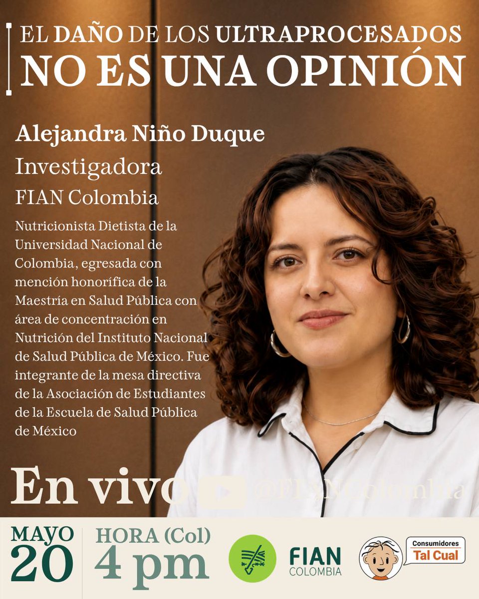FIANColombia's tweet photo. En medio de la discusión sobre la actualización del etiquetado frontal en 🇨🇴 y la propuesta de @MinSaludCol de incorporar una advertencia sobre ultraprocesados, reunimos voces nacionales e internacionales para conversar sobre🧵
📺
https://t.co/S1701LbXVy https://t.co/gd7n9cseWe