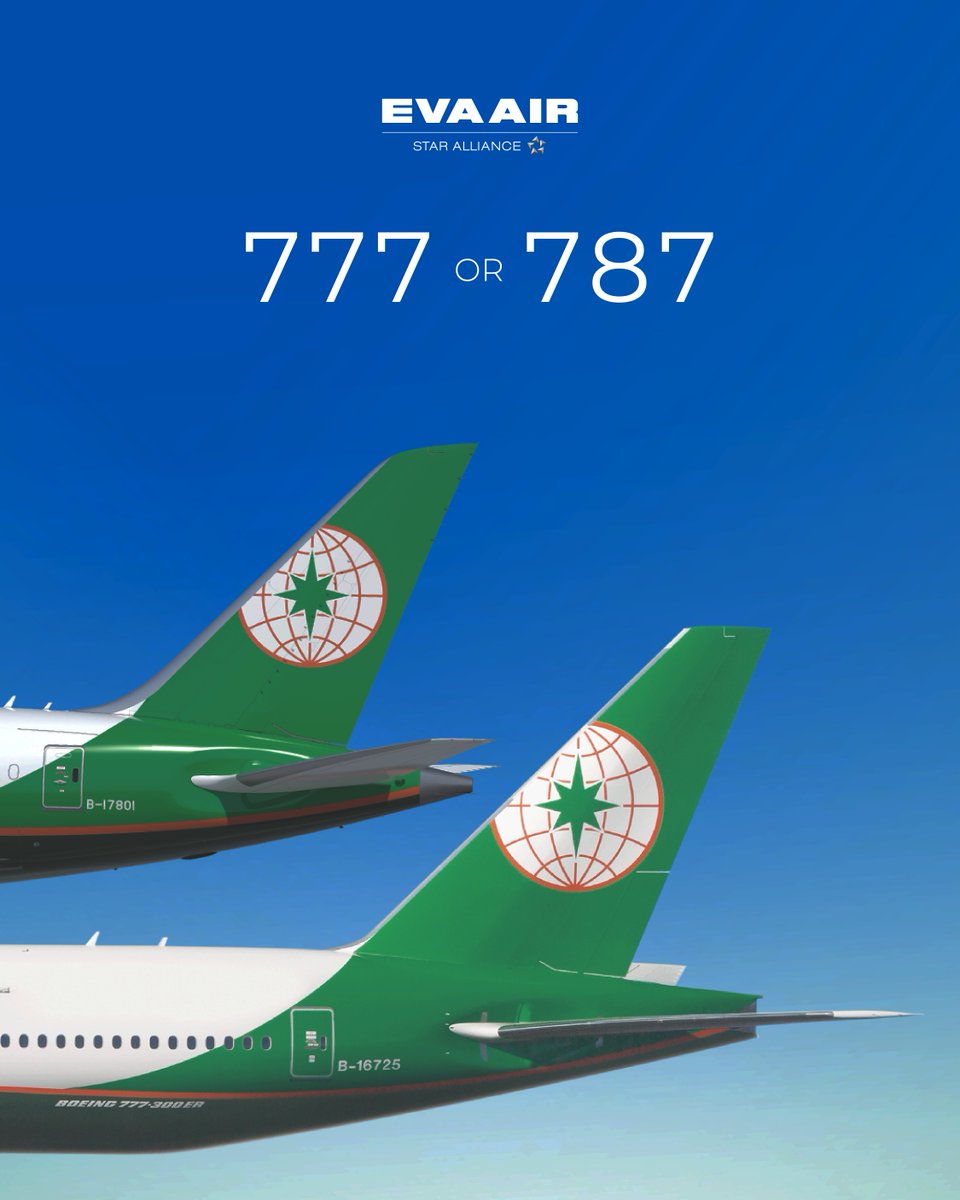 EVAAirUS's tweet photo. 777 or 787 🛫
Can you spot the difference?

A closer look at the tails 👀 Each aircraft has its own distinct design details, and this is just the beginning. More fun aircraft facts coming soon ✨

#EVAAir #FlyEVA #Aviation #Aircraft #TravelFacts #Boeing777 #Boeing787 https://t.co/4aVu2MOYVq