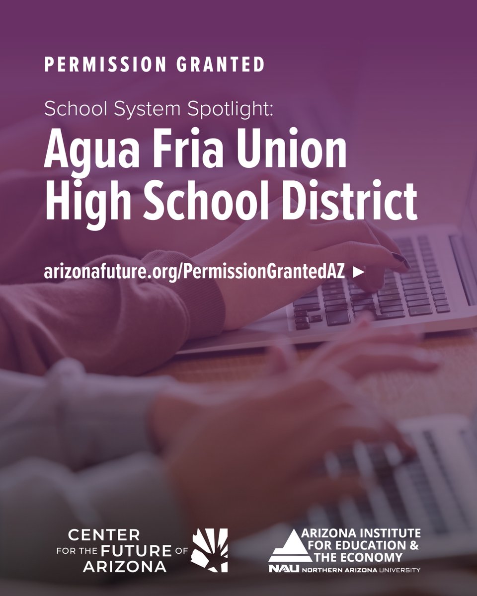 arizonafuture's tweet photo. Permission Granted is designed to help schools take advantage of existing policies to design learning experiences to increase student success. Agua Fria Union High School District is utilizing emerging technologies to support innovative teaching practices by investing in AI literacy, empowering teachers, and embedding tech into student support systems. Read the full spotlight in the Arizona Innovation Guide: https://t.co/2V3K6Y4ID2