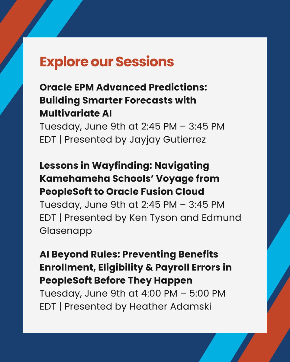 elireinc's tweet photo. #TeamElire is proud to be presenting seven sessions at #Ascend2026, covering topics designed to help organizations navigate Oracle innovation and emerging technologies.
Learn more: https://t.co/g0yG6O7a8h
#Ascend2026 #OraclePartner https://t.co/laFb1mjsLQ